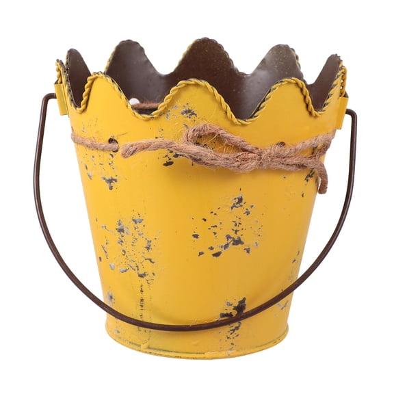Decor Bucket Wavy Edge Flower Pot Chic Flower Pot 13X13X8.5CM Yellow