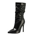 thumbnail image 5 of Women's Stiletto High Heels Dressy Boots for Ladies Sexy Slouch Leather Pointed Toe Pumps Mid Calf Zipper Boots, 5 of 7