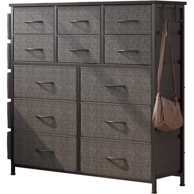 Cajonera para Dormitorio con 10 Cajones, Organizadores de Tela con Estructura Metálica y Cubierta de Madera, Fácil Tiradores