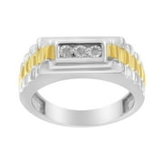 HAUS OF BRILLIANCE 10K Yellow Gold Plated .925 Sterling Silver Diamond Accent Miracle-Set 3 Stone Ridged Band Gentlemen's Fashion Ring (I-J Color, I2-I3 Clarity) - Size 8