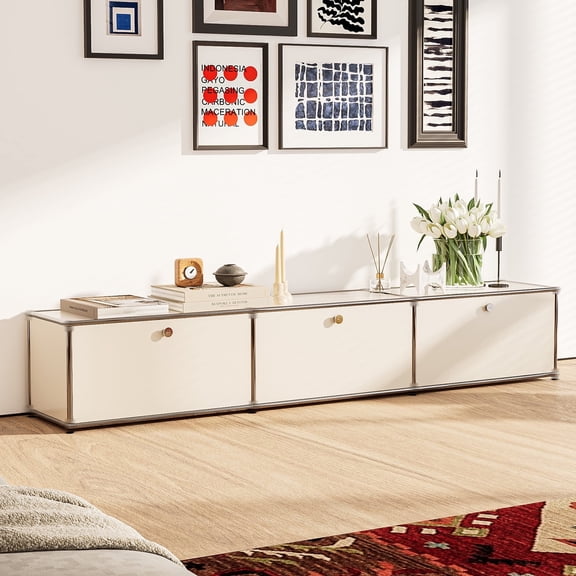 Cottinch Floorstanding Accent Cabinet,Metal Storage Cabinets with 3 Doors for Living Room Bedroom,White
