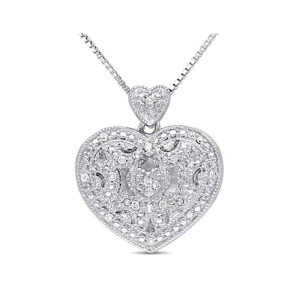 Sterling Silver Accent Diamond Heart Locket Pendant Necklace with Chain