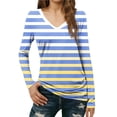 thumbnail image 3 of Women's Slim Fit V Neck Long Sleeve Top Shirts Blouses Striped Pattern Casual Daily Wear Business Office Work Fashion Essential Gift for Women | CSEONE,Navy XL, 3 of 9