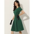 thumbnail image 3 of Vestido de trabajo elegante para mujer Vestidos de manga corta con cuello barco y cinturón Verde Oscuro XL, 3 of 6