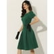 thumbnail image 3 of Vestido de trabajo elegante para mujer Vestidos de manga corta con cuello barco y cinturón Verde Oscuro L, 3 of 6