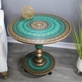 thumbnail image 2 of Natural Geo Rosewood Round Wooden 24" Accent Table - Turquoise, 2 of 7