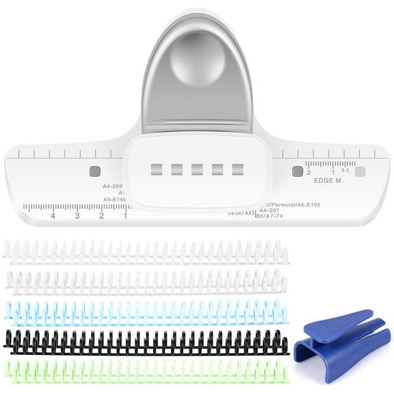 5 Hole Binding Machine for Planners Manual Paper Puncher System with 10 Colorful Binding Spines for Home Office
