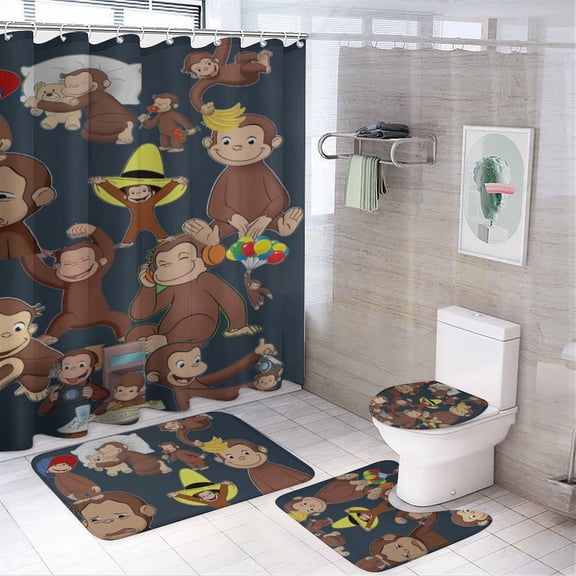 4 Pcs Shower Curtain Set with Non-Slip Rug, Toilet Lid Cover and Bath Mat, Colorful Waterproof Shower Curtain with 12 Hooks, Bathroom Decor Accessories 72" x 72"