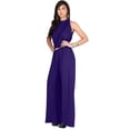 thumbnail image 2 of KOH KOH Long Pants Jumpsuit Formal One Piece Cocktail Evening Fall Dressy Pantsuit Romper Workwear Casual Outfit Tall Sleeveless Playsuit For Women Indigo Blue Purple Small US 4-6 NT202, 2 of 4