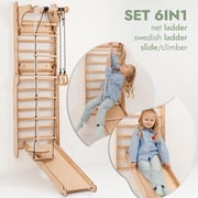Goodevas 6-in-1 Wooden Swedish Wall & Slide Indoor Climbing Set for Kids Ages 2-12