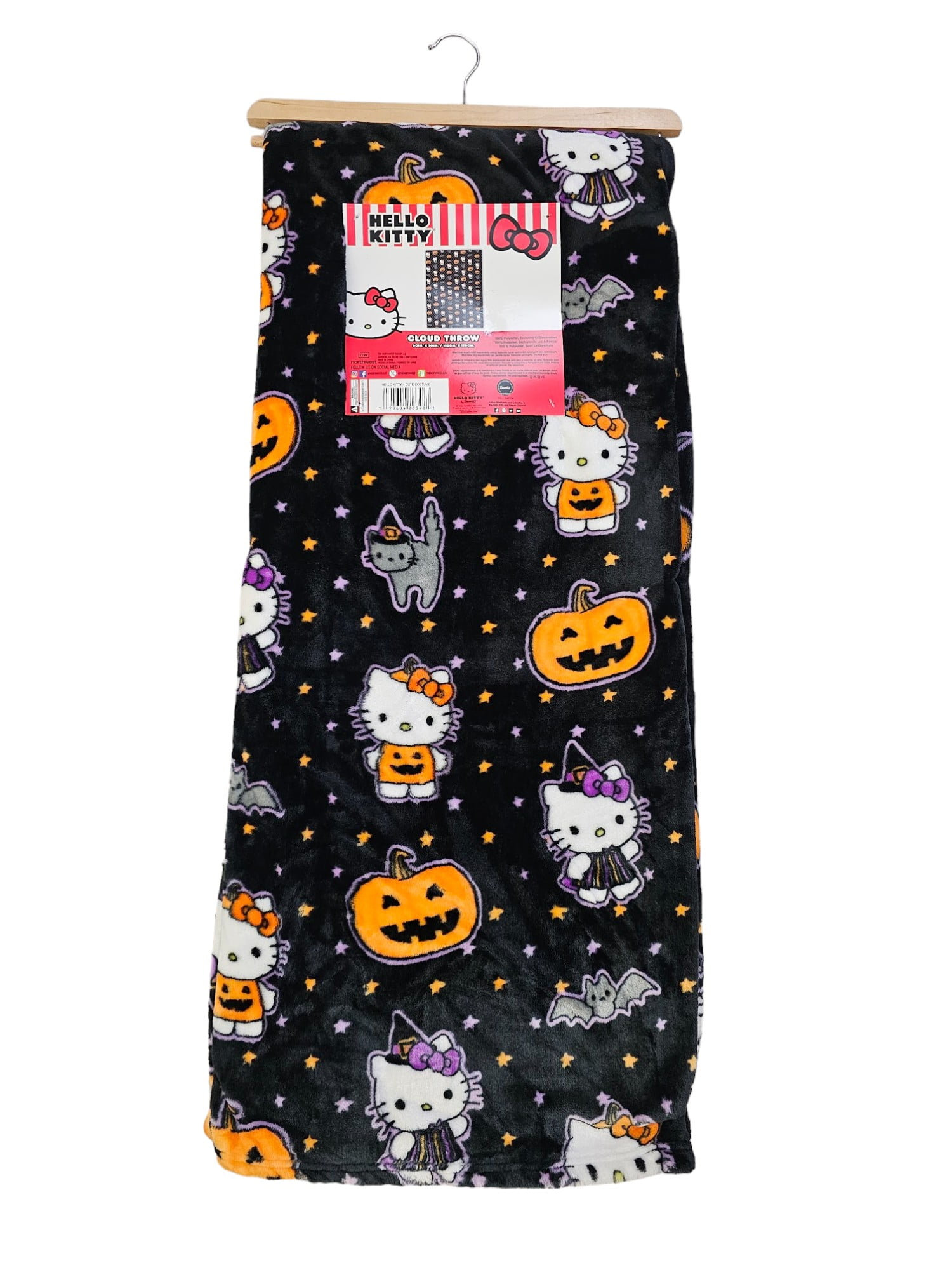 NEW 2024 Hello Kitty Halloween Blanket Plush Clow Throw Sanri Black 60 x 70