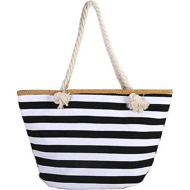 Bolsa de herramientas Bolsa de playa grande de lona a rayas - Cierre de cremallera superior - Forro impermeable - Bolso de hombro para mujer Bolsos de hombro Viajes en la playa