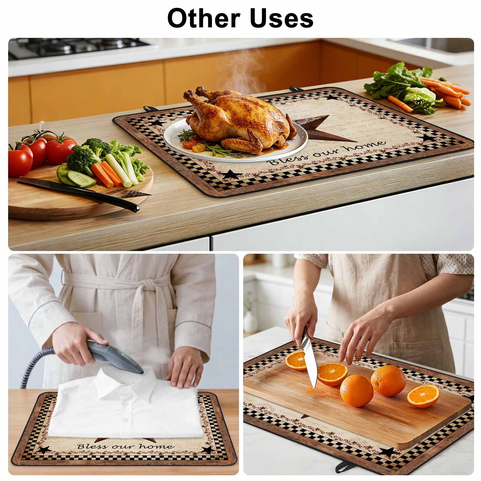 Western Star Brown Stove Top Cover for Electric Stove, Heat-proof & Non Slip Glass Top Stove Cover Protector, Texas Stars Retro Farmhouse Buffalo Plaid Kitchen Flat Cooktop Rubber Mat 24x21 Inches