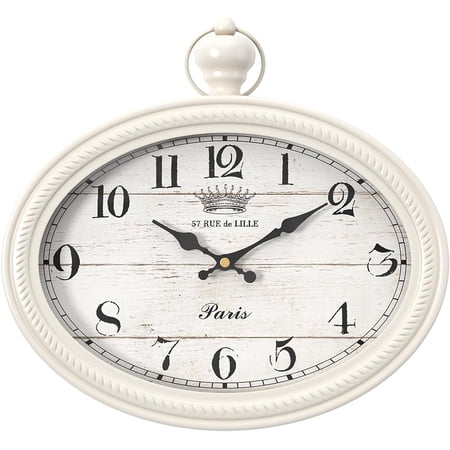 Retro Oval Wall Clock. White Vintage Antique Style | Battery Operated Decor Wall Clocks for Farmhouse, Living Room,Kitchen,Bedroom,Bathroom (10.5 H x 11.3 W)