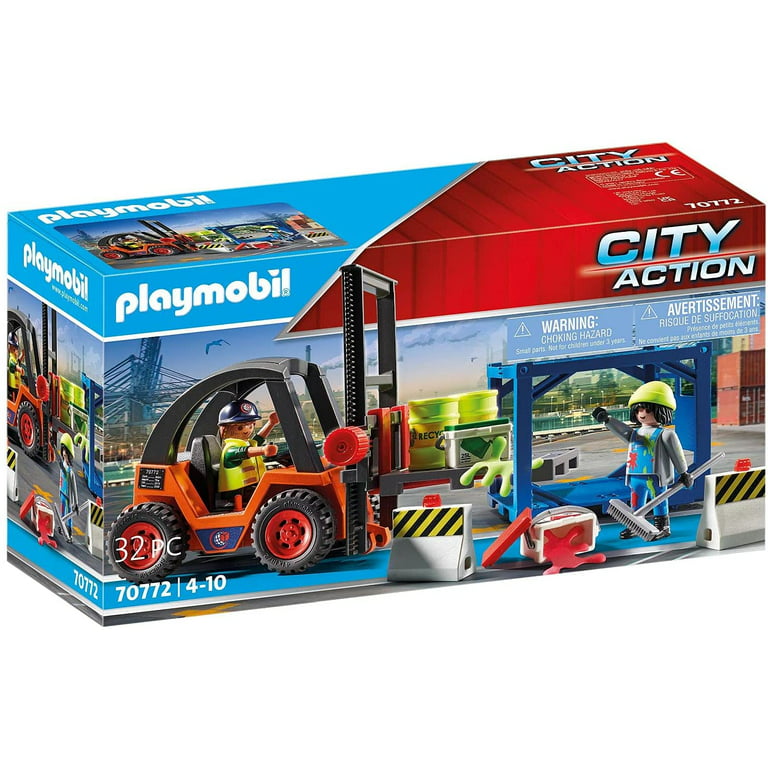 PLAYMOBIL City Action 70772 forklift with function, container module and heavy-duty pallet and other accessories - Walmart.com