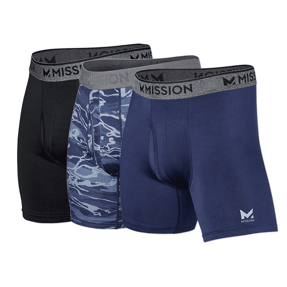 MISSION 6” Performance Mesh Boxer Briefs, XL - Black, Matrix Camo, Navy