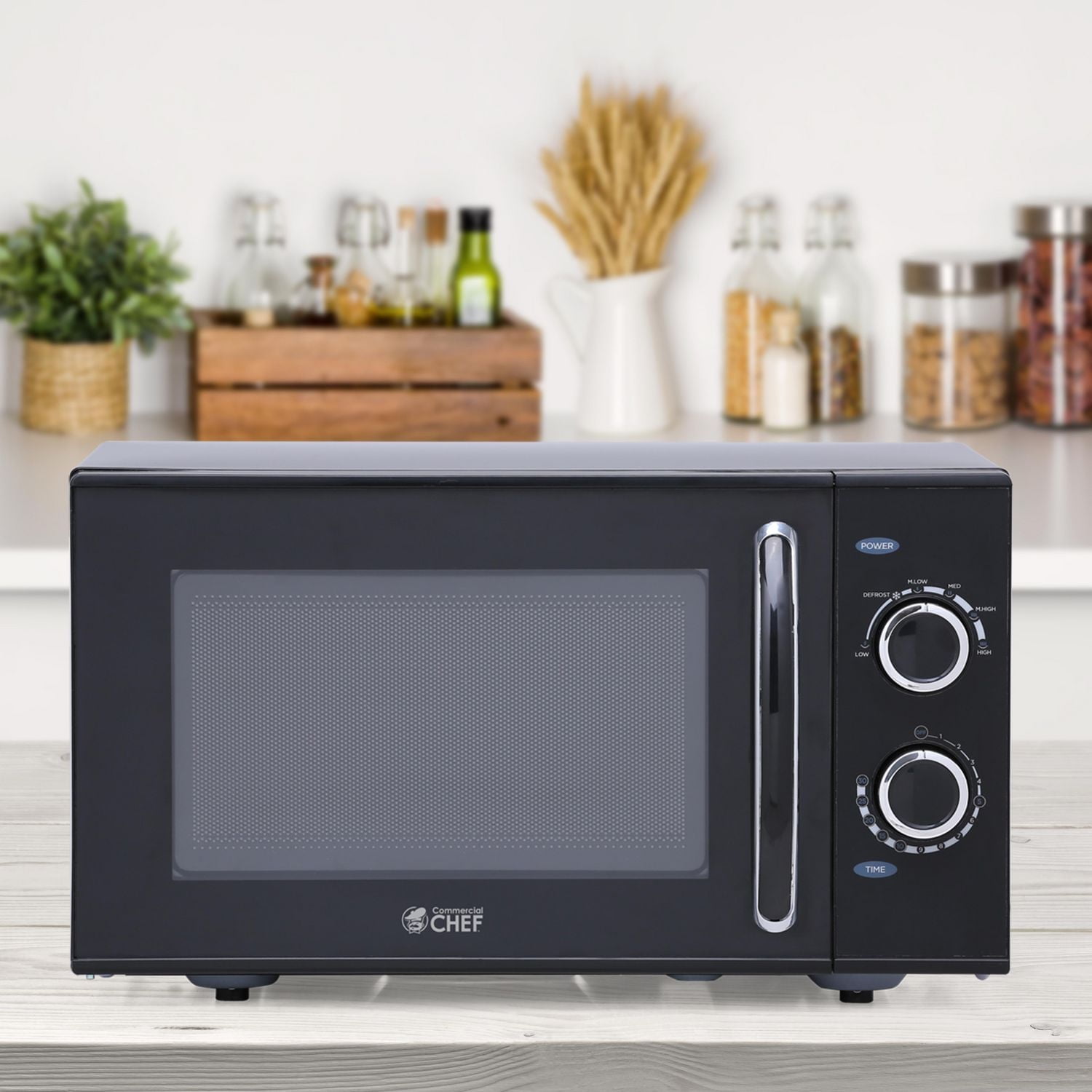 Commercial Chef Micro-ondes de comptoir de 0,9 pied cube, compact, commande rotative, noir