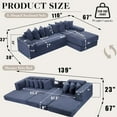 thumbnail image 3 of 110'' Boneless Couch, Modern Corduroy Couch, Convertible Sleeper Sofa Bed Full, Right L-Shaped Floor Sofa, 8 Pillows, 2 Movable Pockets, Sectional Couches for Living Room, Apartment, Blue, 3 of 9