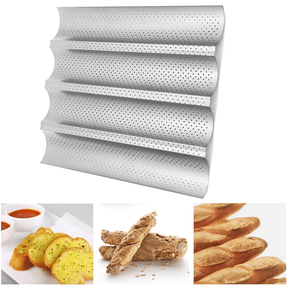 Details about   15" x 13" Nonstick Perforated Baguette Pan 4 Wave for French Bread Baking Tray 