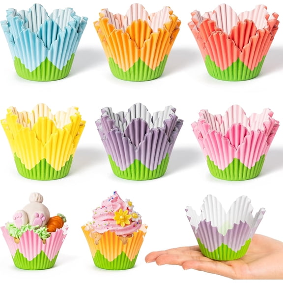 Flower Cupcake Paper Liner - 300pcs Easter Baking Cups Muffin Cupcakes Wrappers, Spring Lavender Tulip Cake Chocolate Candy Wrap Making Supplies for Spring Birthday Baby Shower Party (6 Styles)
