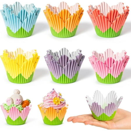 **flower cupcake paper liner - 300pcs easter baking cups muffin cupcakes wrappers, spring lavender tulip cake chocolate candy wrap making supplies for spring birthday baby shower party (6 styles)