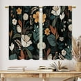 thumbnail image 3 of Boho Black Floral Kitchen Curtains Rustic Flower Bathroom Curtains Window Treatment Drapes Tier Botanical Plant Country Vintage Cafe Small Bedroom Short Curtain 2 Panels 27.5x39 Inch, 3 of 6