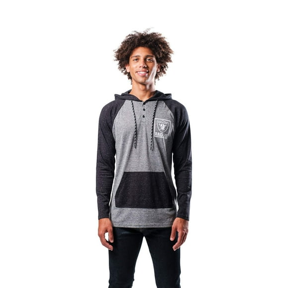 Ultra Game NFL Las Vegas Raiders Mens Fleece Hoodie Pullover Sweatshirt Henley, Team Color, Small