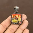 thumbnail image 2 of Natural Carved Red Coral, Moonstone Gemstone Copper Wire Wrap Pendant 1.97", 2 of 4