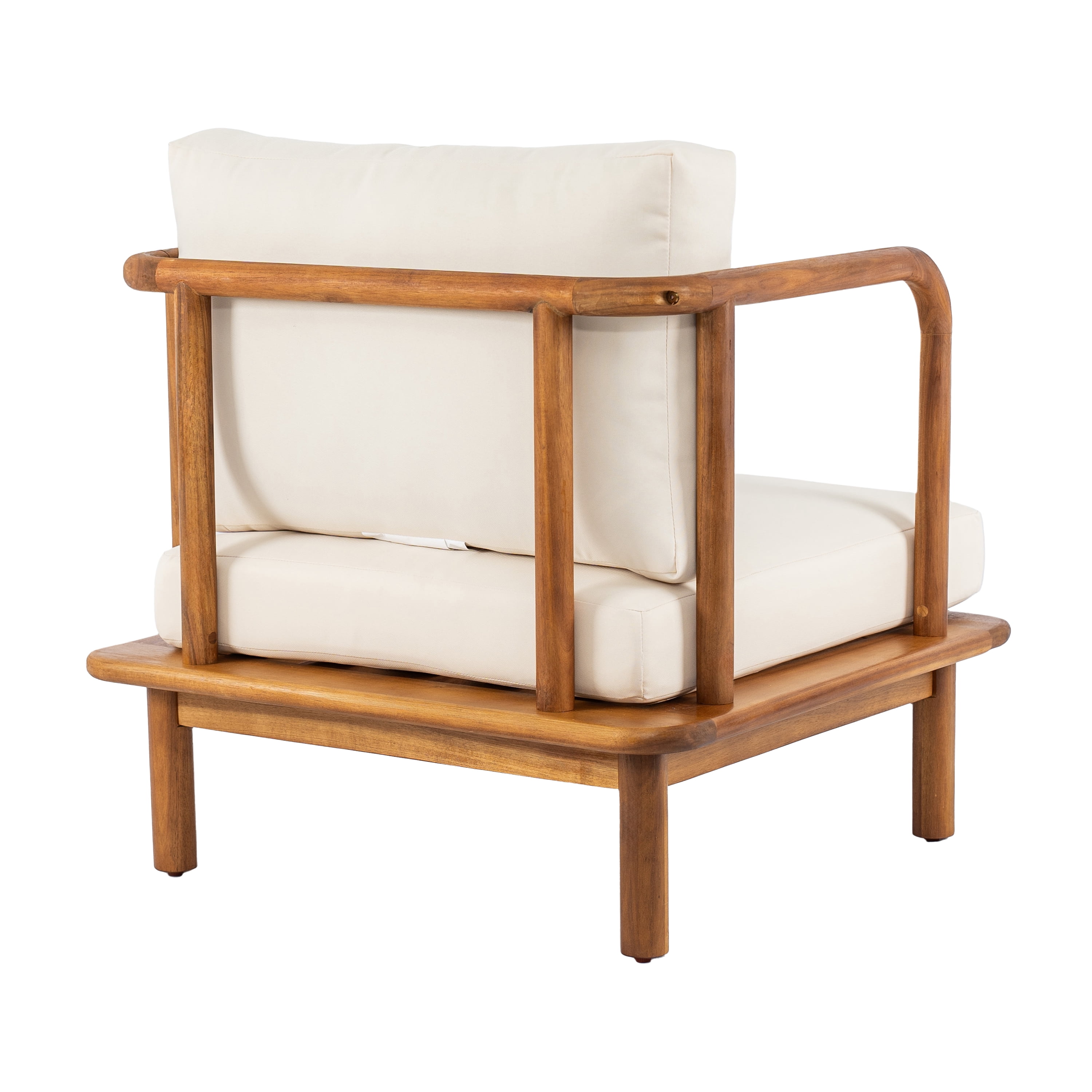 Mintazer Curved Arm Outdoor Accent Chair, Patio Lounge Chair with Water-Resistant Beige Cushioned, Natural