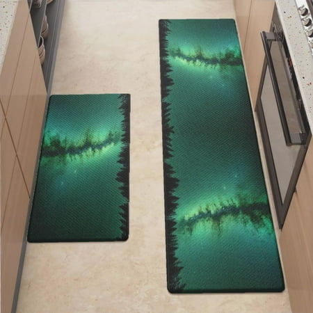 

Anti Fatigue Kitchen Mat Green Galaxy Forest Sets of 2 Kitchen Rugs Non Slip Cushioned Standing Mat for Sink Floor Laundry Office Desk Mid 17.3 x 29 + Pro 17.3 x 59