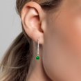 thumbnail image 3 of Gem Stone King 14K White Gold Green Created Emerald and White Lab Grown Diamond Long Liner Dangle Earrings for Women | 2.04 Cttw | Gemstone May Birthstone | Round 5MM | White Gold Chain Drop Earrings, 3 of 6