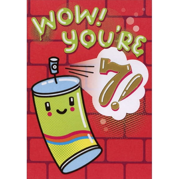 Designer Greetings Spray Paint Can and Red Brick Wall Age 7 / 7th Birthday Card