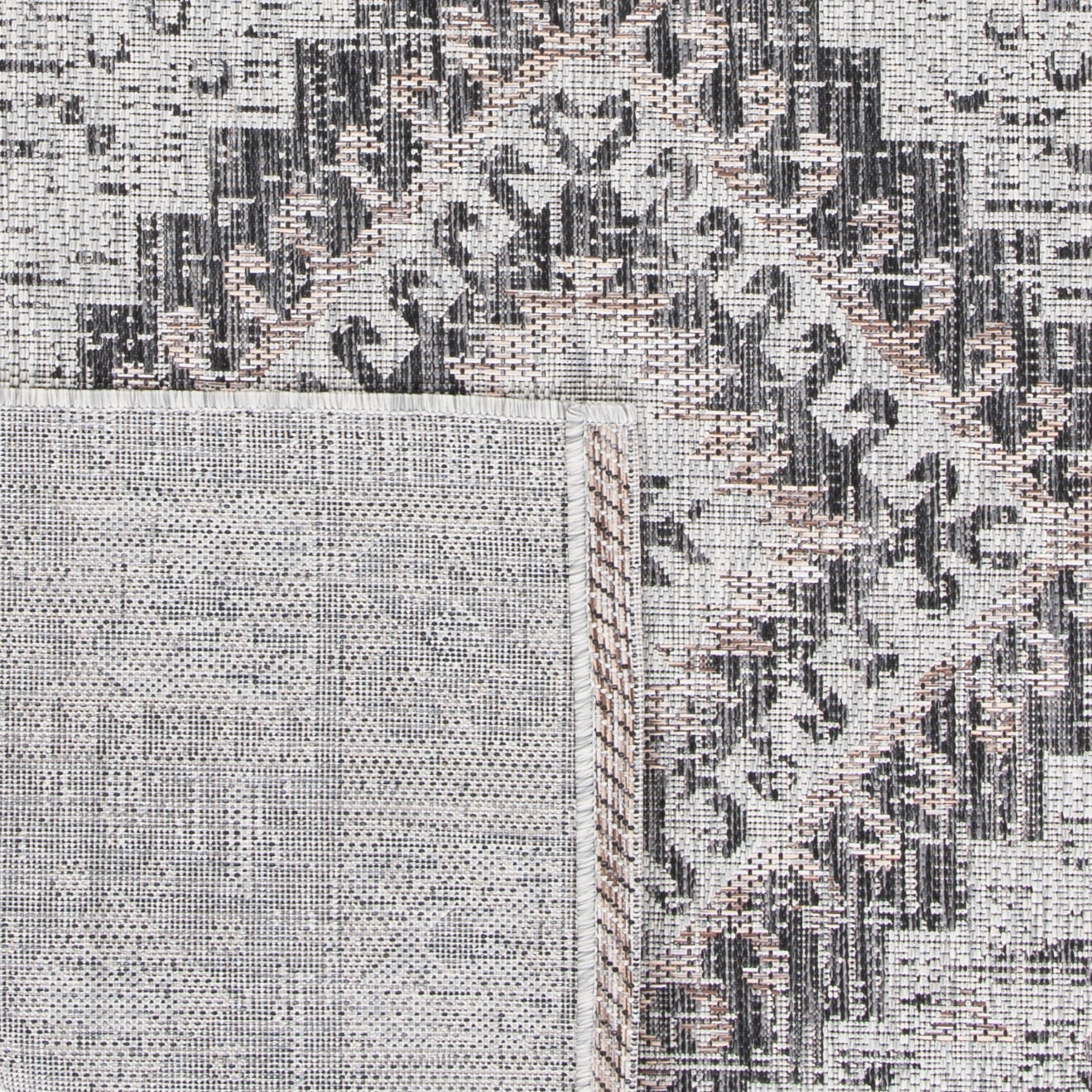 SAFAVIEH Courtyard Davin Geometric Indoor/Outdoor Area Rug, Light Grey/Light Beige, 6'7" x 9'6"