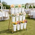 thumbnail image 6 of Studyset Flower Cart Display Stand with 12 Iron Buckets, 3 Layers Gold Metal Flower Bar Stand w/360° Swivel Wheels, Flower Display Stand for Weddings Garden Indoor Outdoor Patio Decor, 6 of 7