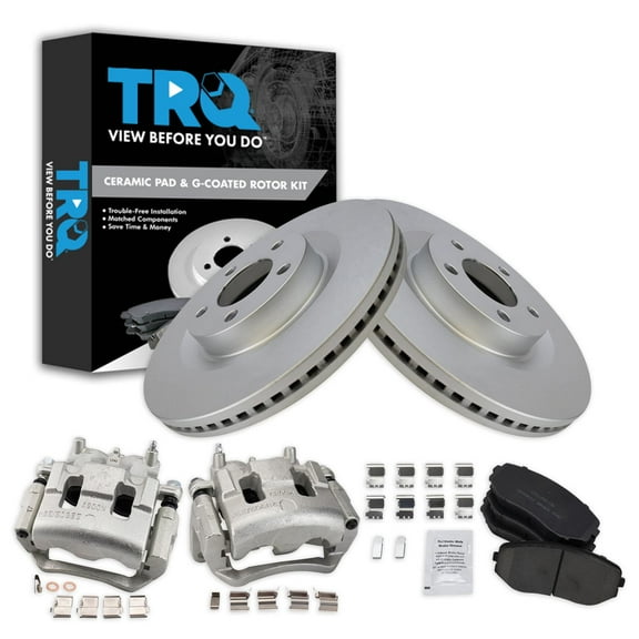 TRQ Front Brake Pad & Rotor Kit Brake Caliper Brake Pads Brake Rotor Ceramic Vented Premium G-Coated Fits Select 2007-2014 Ford Edge 2007-2015 Lincoln MKX