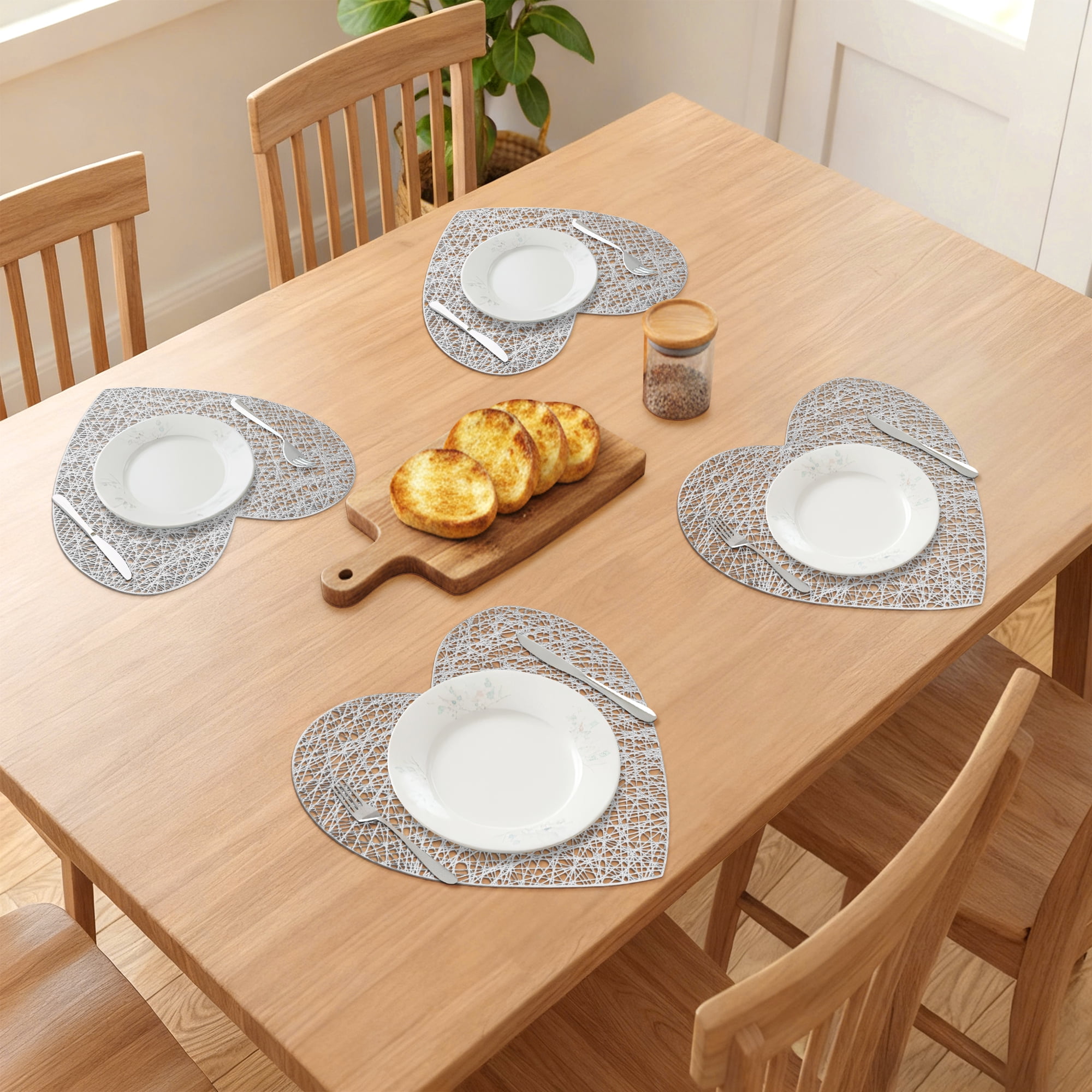Unique Bargains Heart Shape Placemats Set of 6 for Home Decor Silver