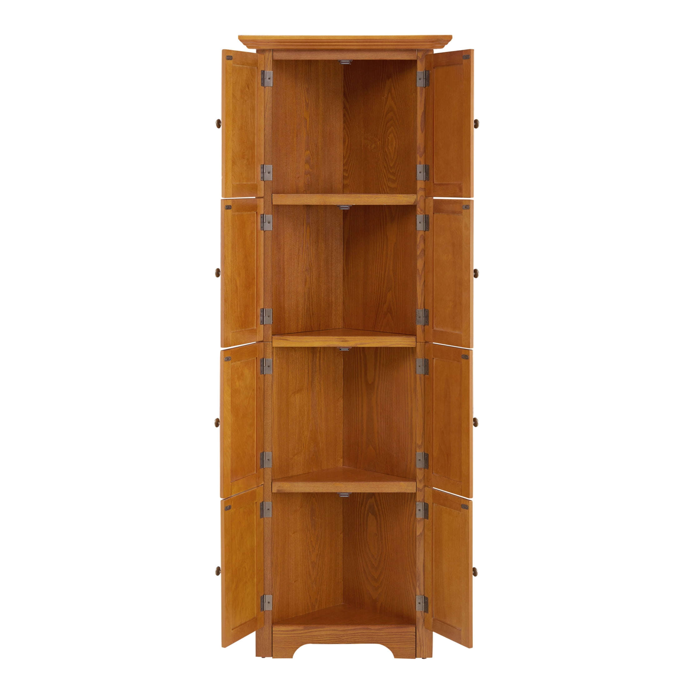 Noble House Willow 72" Corner Pantry Cabinet, 4-Tier Tall Kitchen Storage Bookshelf with Soft Close Doors, Oak