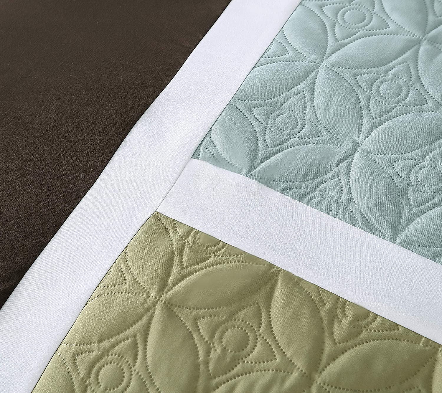 Chezmoi Collection 7-Piece Medallion Patchwork Comforter Set, Oversized King, Coffee/Blue/Green