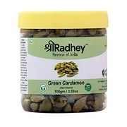Shree Radhey Green Cardamom Pods Spice (Hari Elachi) 3.53Oz (100 Gm) All Natural | Vegan | Indian Origin | Pet Jar