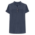 thumbnail image 3 of Babysbule Women's V Neck Button Up Cotton Linen Blouse, Casual Short Sleeve Loose Fit Tunic Top for Summer and Spring Daily Wear, 3 of 6