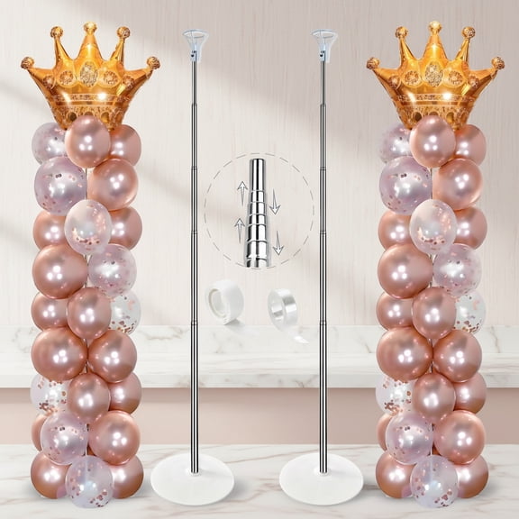 Balloon Column Stand Kit Set of 2, Adjustable Balloon Arch Kit, Metal Telescopic Pillar Balloon Stand for Party and Decorations
