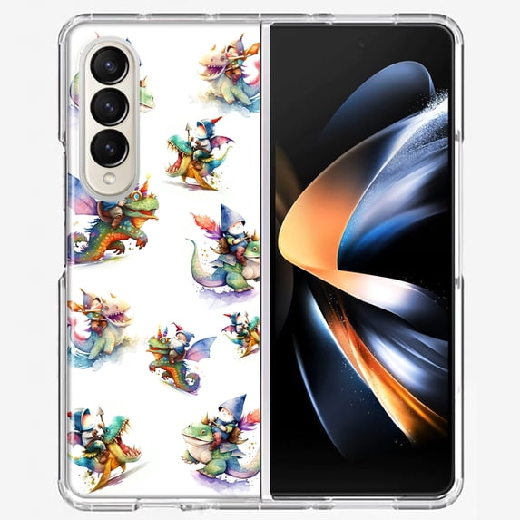 MUNDAZE Samsung Galaxy Z Fold 4 Shockproof Clear Hybrid Protective Phone Case Cute Fairy Cartoon Gnomes Dragons Monsters Cover