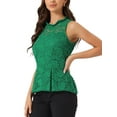 thumbnail image 4 of INSPIRE CHIC Women's Ruffle Neck Keyhole Back Sleeveless Floral Lace Peplum Top M Grass Green, 4 of 5
