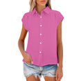 thumbnail image 2 of Pink Womens Blouses Women's Elastic Cuffs Cotton Linen Button Up Shirt for Daily Casual Commuting Ladies Tops and Blouses, 2 of 6