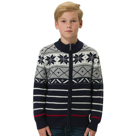 Tie Front Wool Sweater - Leo&Lily boys Wool Blends Heavy Pullover Zipper Front boys Grey Varsity Jacket Sweater