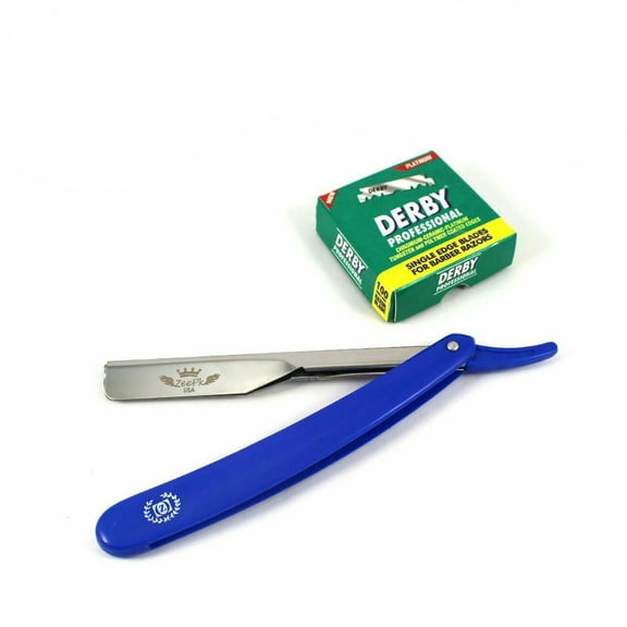 Navaja Shavette Barber Straight Shaving Razor, 100 Derby cuchillas Azul
