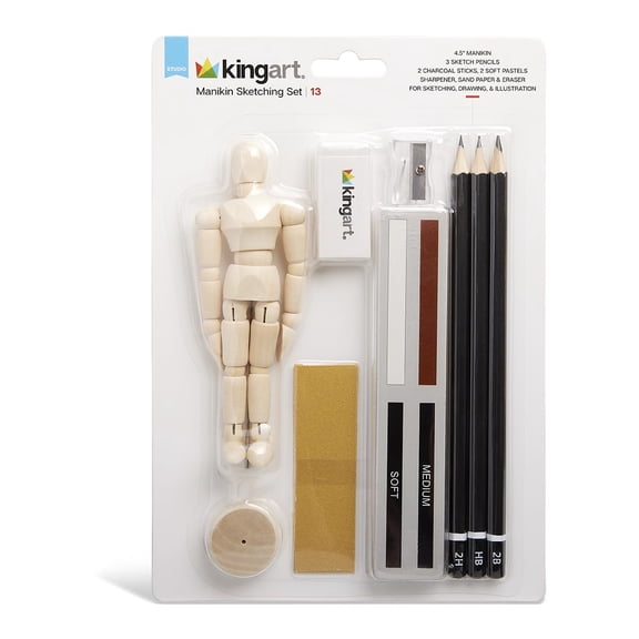 KINGART® Studio Sketch and Drawing Manikin Art Set, 13 Pcs.