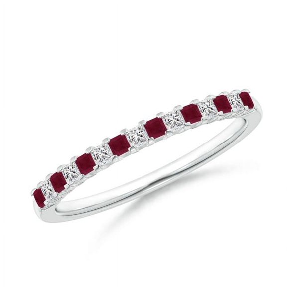 Square Shape Red Ruby CZ Diamond Eternity Band Ring Women 925 Sterling Silver July Birthstone Valentine Day Birthday Gift Gemstone Jewelry