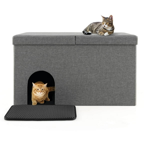 SAEWUD Cat Litter Box Enclosure Furniture Bench with Hidden Washroom & Shoe Storage – Modern Indoor Cat House for Living Room or Entryway