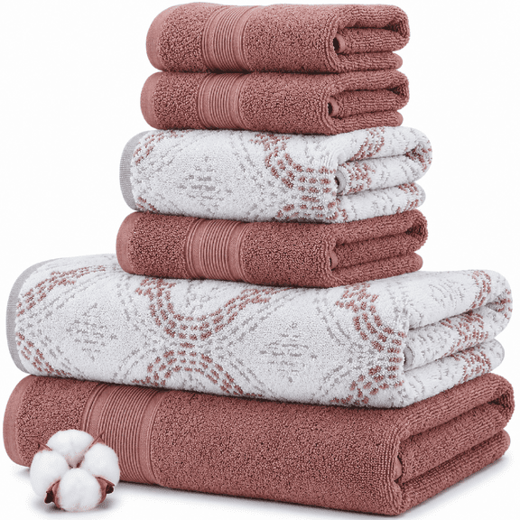 Modern Threads Capri Jacquard 6-Piece Adult Cotton Bath Towel Set, Rosewood